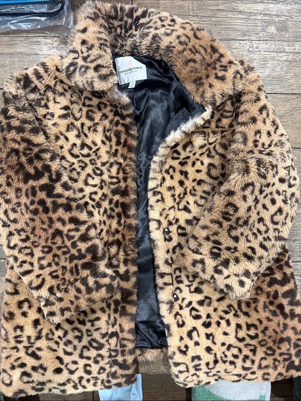 Girls Leopard Faux Fur Pea Coat - Brown & Black
